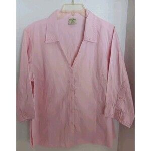 Cabella's Womens XL Pink Button Down Shirt 3/4 Sleeve 100% Cotton